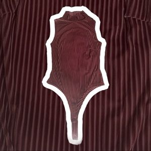 Dark pink bodysuit. Velvet stripes